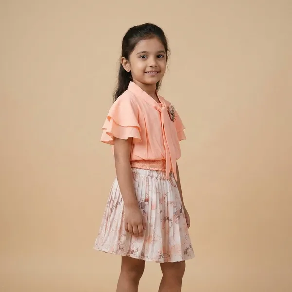 Orange_Cotton_Blend_Premium_Co-Ord_Set_(Top_And_Skirt)_For_Girls
