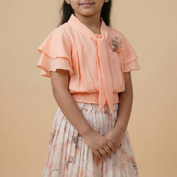 Orange_Cotton_Blend_Premium_Co-Ord_Set_(Top_And_Skirt)_For_Girls