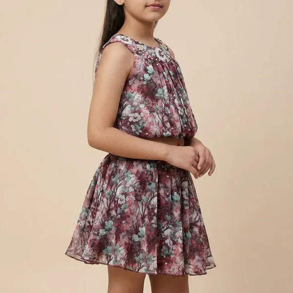 Wine_Cotton_Blend_Premium_Co-Ord_Set_(Top_And_Skirt)_For_Girls