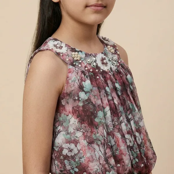 Wine_Cotton_Blend_Premium_Co-Ord_Set_(Top_And_Skirt)_For_Girls