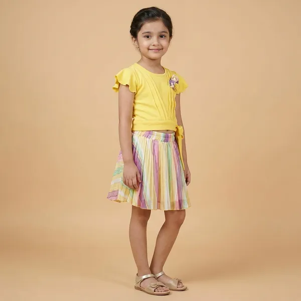 Lemon_Yellow_Cotton_Blend_Premium_Co-Ord_Set_(Top_And_Skirt)_For_Girls