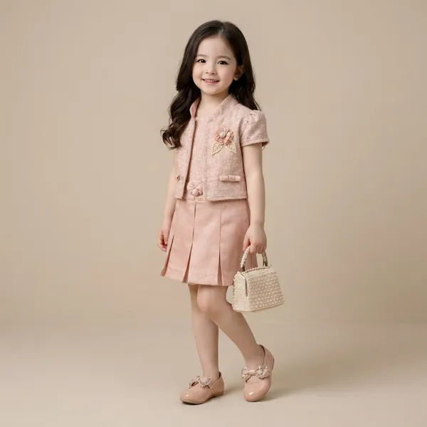 Peach_Cotton_Blend_Premium_Layered_Set_(Frock_And_Jacket)_For_Girls