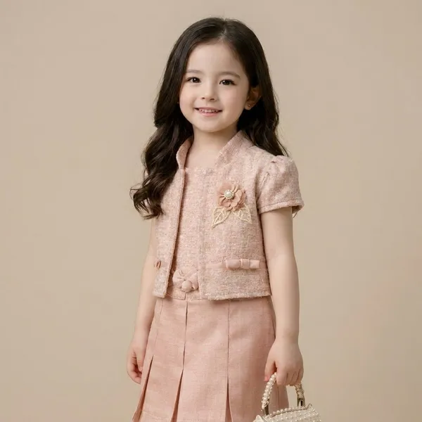 Peach_Cotton_Blend_Premium_Layered_Set_(Frock_And_Jacket)_For_Girls