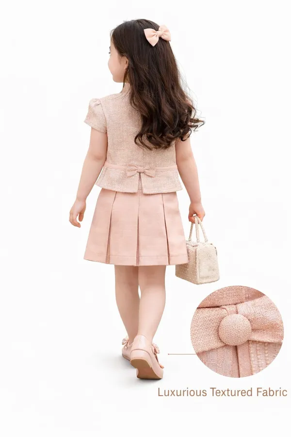 Peach_Cotton_Blend_Premium_Layered_Set_(Frock_And_Jacket)_For_Girls