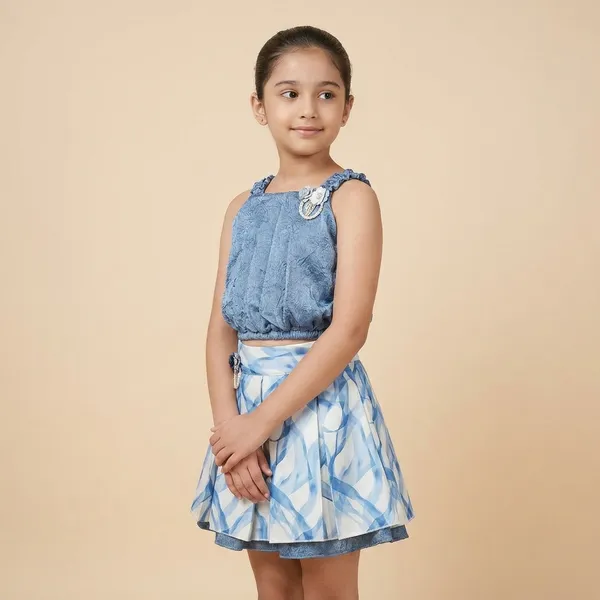 Blue_Cotton_Blend_Premium_Co-Ord_Set_(Top_And_Skirt)_For_Girls