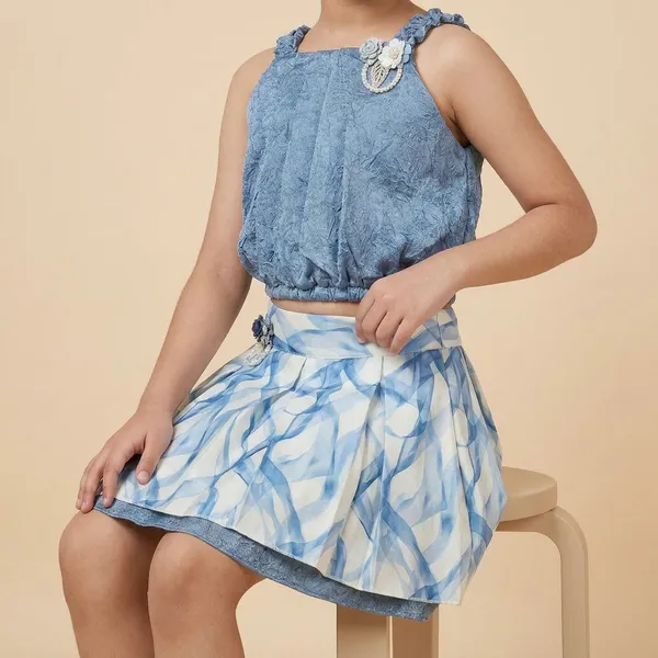 Blue_Cotton_Blend_Premium_Co-Ord_Set_(Top_And_Skirt)_For_Girls