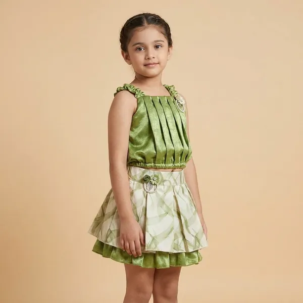 Green_Cotton_Blend_Premium_Co-Ord_Set_(Top_And_Skirt)_For_Girls
