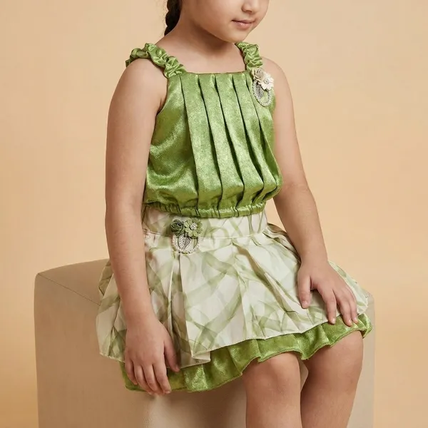 Green_Cotton_Blend_Premium_Co-Ord_Set_(Top_And_Skirt)_For_Girls