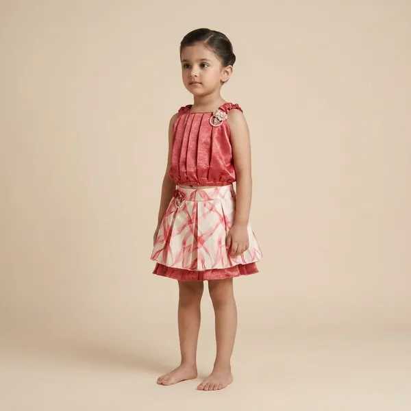 Red_Cotton_Blend_Premium_Co-Ord_Set_(Top_And_Skirt)_For_Girls