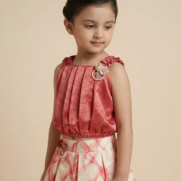Red_Cotton_Blend_Premium_Co-Ord_Set_(Top_And_Skirt)_For_Girls