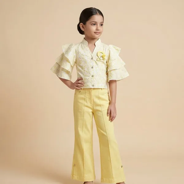 Lemon_Yellow_Rayon_Blend_Premium_Co-Ord_Set_(Top_And_Palazzo)_For_Girls