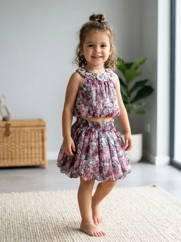 Wine_Cotton_Blend_Premium_Co-Ord_Set_(Top_And_Skirt)_For_Girls