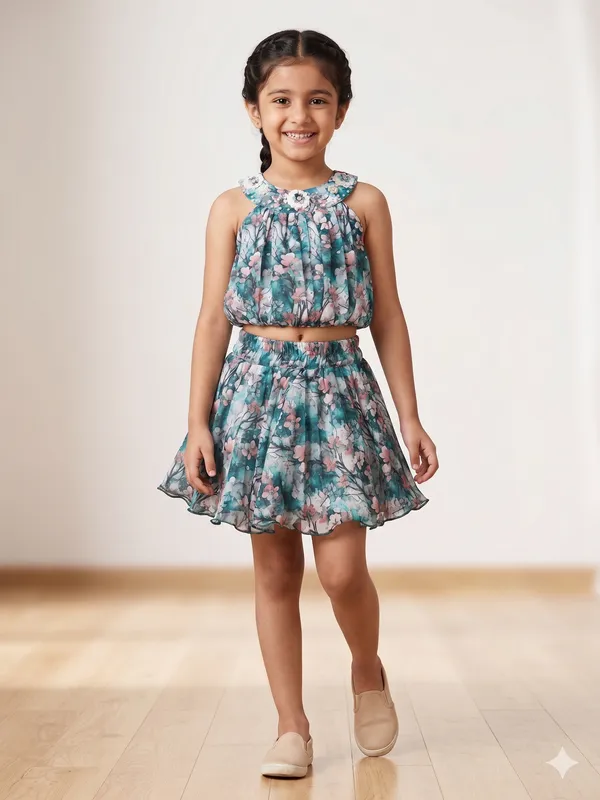 Green_Cotton_Blend_Premium_Co-Ord_Set_(Top_And_Skirt)_For_Girls
