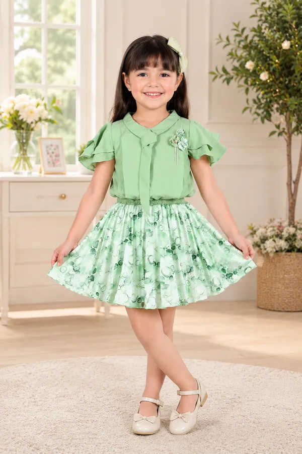 Green_Cotton_Blend_Premium_Co-Ord_Set_(Top_And_Skirt)_For_Girls