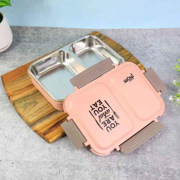 Pink_Stainless_Steel_Lunch_Box_with_2_Compartments_-_'You_Are_What_You_Eat'_Design