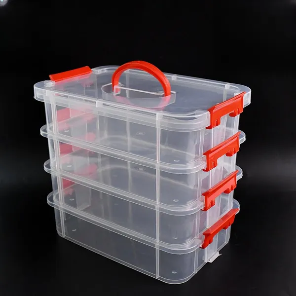 4-Layer_Clear_Plastic_Storage_Box_with_Red_Handle_and_Clasps