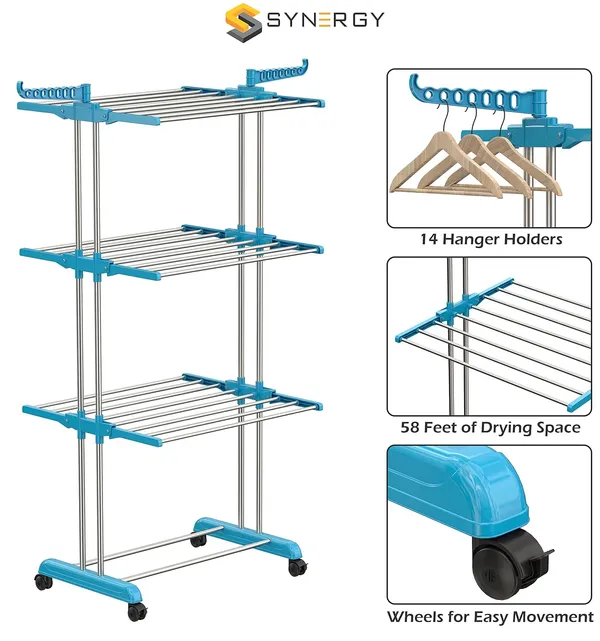 Synergy_3-Tier_Foldable_Clothes_Drying_Rack_Stand_with_Wheels_-_Blue_&_Steel