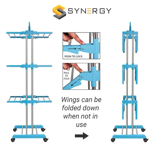 Synergy_3-Tier_Foldable_Clothes_Drying_Rack_Stand_with_Wheels_-_Blue_&_Steel
