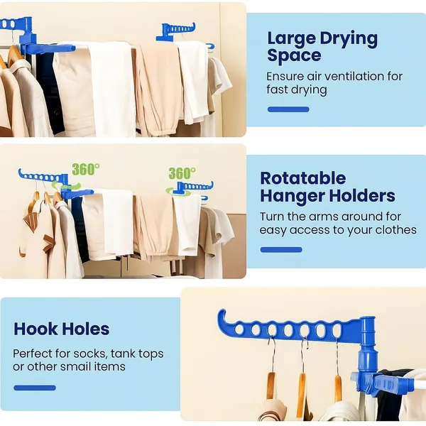 3-Tier_Foldable_Clothes_Drying_Rack_with_Wheels_and_Rotatable_Hangers_-_Blue_&_White