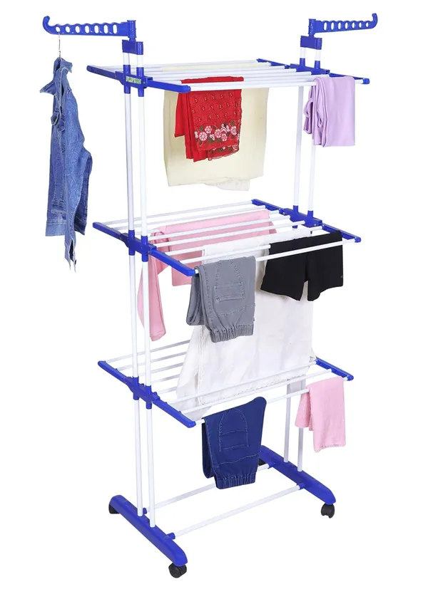 3-Tier_Foldable_Clothes_Drying_Rack_with_Wheels_and_Rotatable_Hangers_-_Blue_&_White