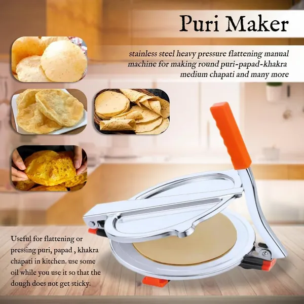 740_Stainless_Steel_Puri_Press/Roti_Maker/Papad_Making_Machine_with_Red_Handle