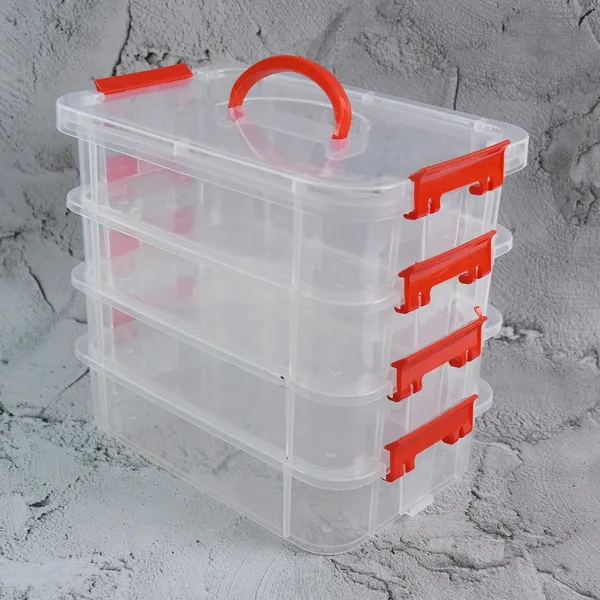 4-Layer_Clear_Plastic_Storage_Box_with_Red_Handle_and_Clasps