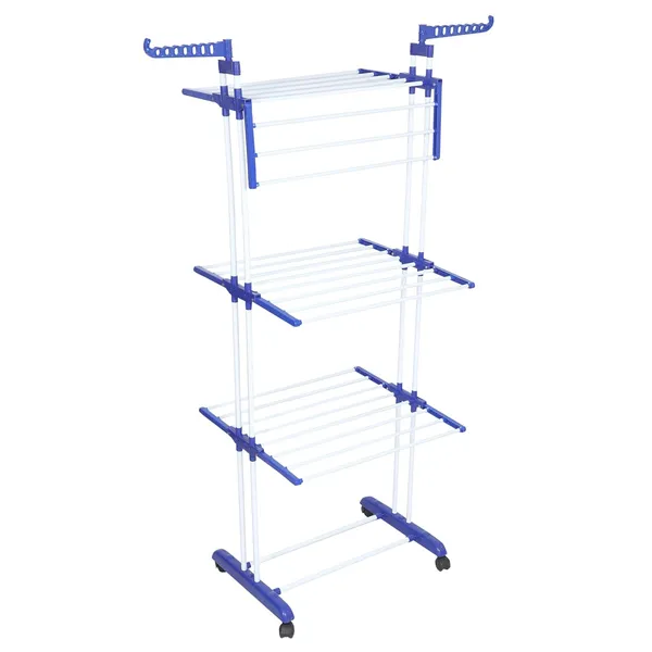 3-Tier_Foldable_Clothes_Drying_Rack_with_Wheels_and_Rotatable_Hangers_-_Blue_&_White