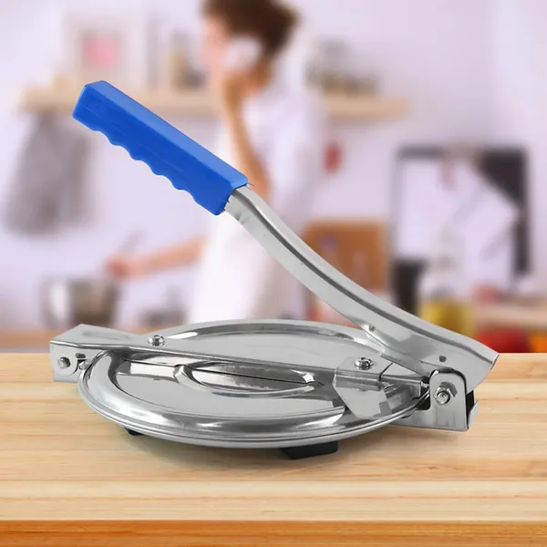 Stainless_Steel_Tortilla_Press_with_Blue_Handle_-_Manual_Roti_Maker