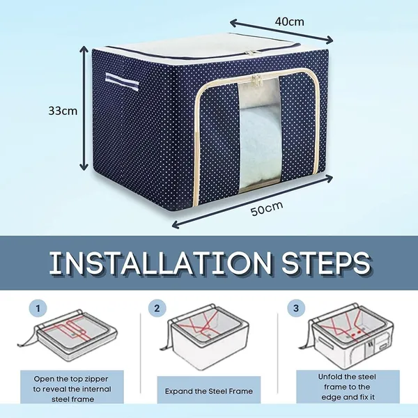 Navy_Blue_Polka_Dot_Foldable_Storage_Organizer_Box_with_Clear_Window_and_Steel_Frame
