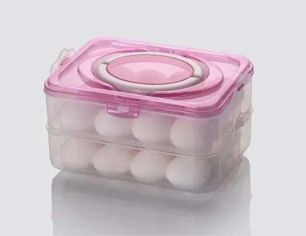 2-Layer_Plastic_Egg_Storage_Container_with_Lid_-_24_Egg_Capacity_(Pink)