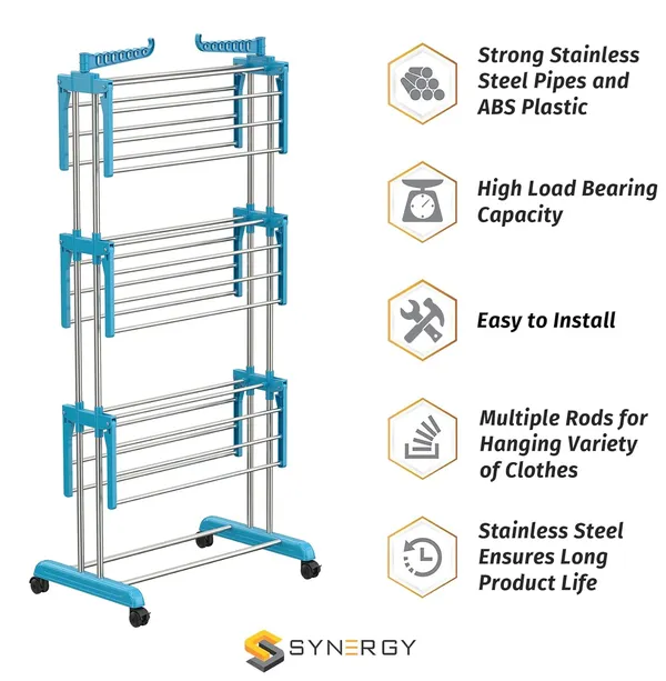 Synergy_3-Tier_Foldable_Clothes_Drying_Rack_Stand_with_Wheels_-_Blue_&_Steel