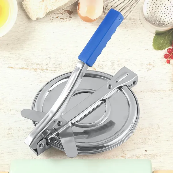 Stainless_Steel_Tortilla_Press_with_Blue_Handle_-_Manual_Roti_Maker