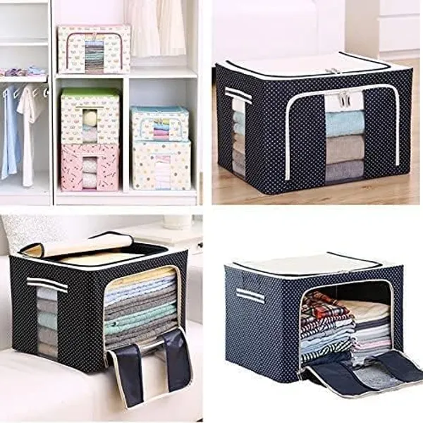 Navy_Blue_Polka_Dot_Foldable_Storage_Organizer_Box_with_Clear_Window_and_Steel_Frame