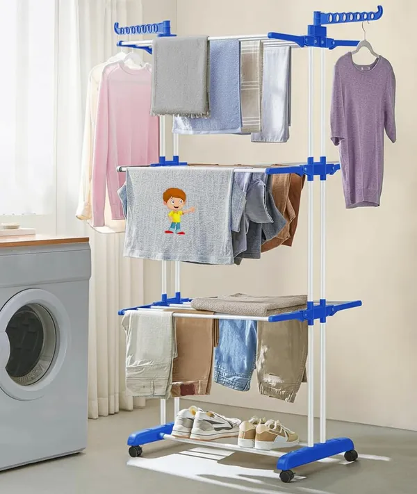 3-Tier_Foldable_Clothes_Drying_Rack_with_Wheels_and_Rotatable_Hangers_-_Blue_&_White