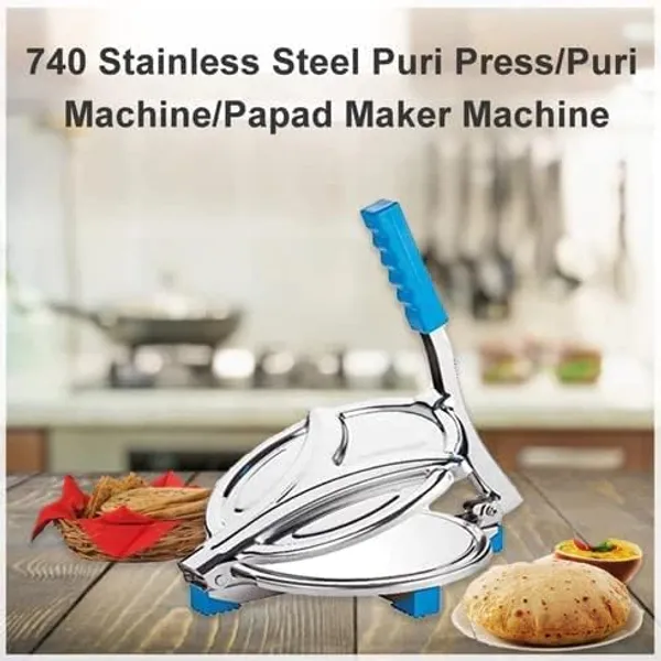 740_Stainless_Steel_Puri_Press/Roti_Maker/Papad_Making_Machine_with_Red_Handle