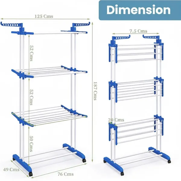 3-Tier_Foldable_Clothes_Drying_Rack_with_Wheels_and_Rotatable_Hangers_-_Blue_&_White