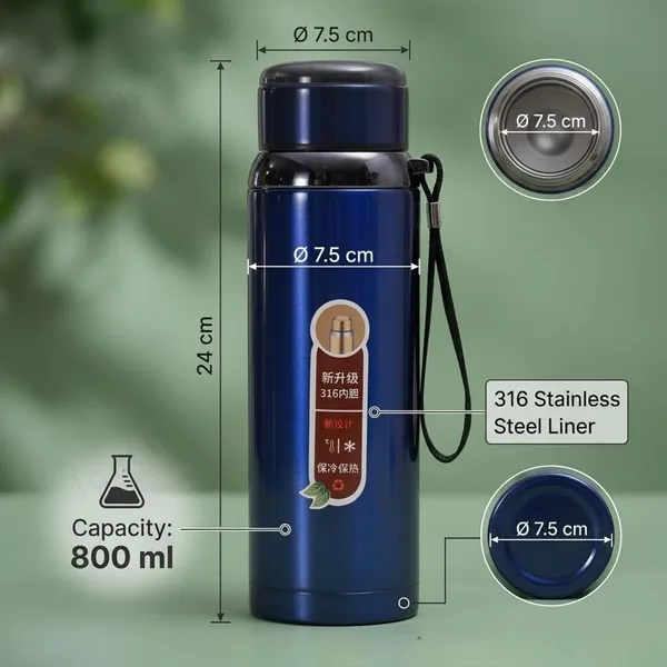 316_Stainless_Steel_Vacuum_Flask_Water_Bottle_with_Handle_Strap_-_800ml_(Blue)