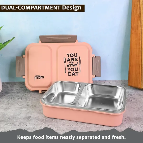 Pink_Stainless_Steel_Lunch_Box_with_2_Compartments_-_'You_Are_What_You_Eat'_Design