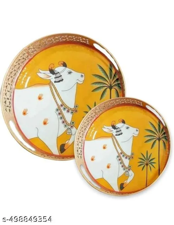 Yellow_Metal_Cow_Design_Coffee_Tea_Serving_Tray_(Pack_Of_2)