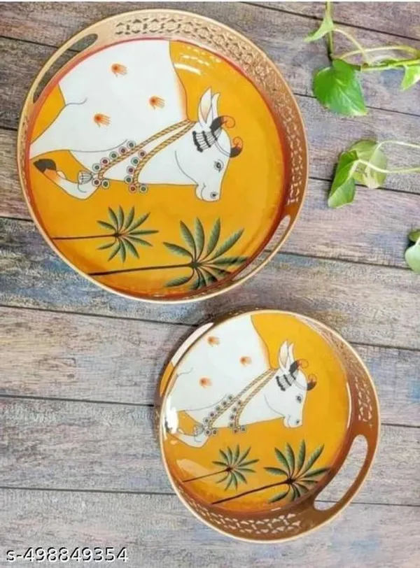 Yellow_Metal_Cow_Design_Coffee_Tea_Serving_Tray_(Pack_Of_2)