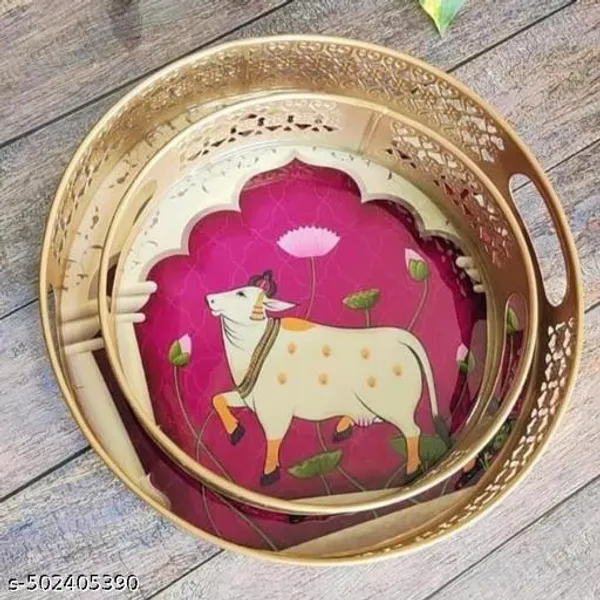 Pink_Metal_Cow_Design_Coffee_Tea_Serving_Tray_(Pack_Of_2)