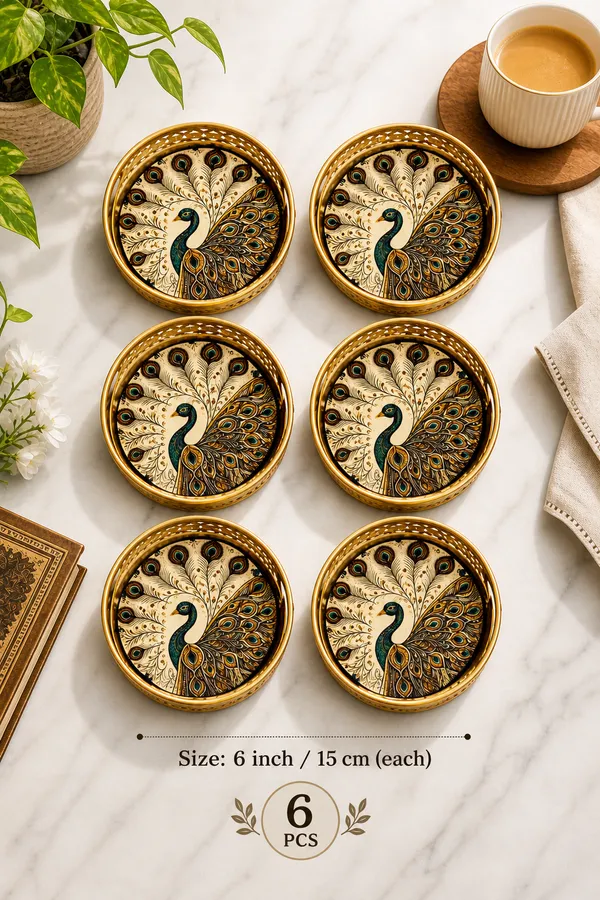 Serving_Tray,_6_inch,_Coffee_&_Tea_Serving_Tray,_Cake_Serving_Tray,_Peacock_Design_Tray_(Pack_of_6)