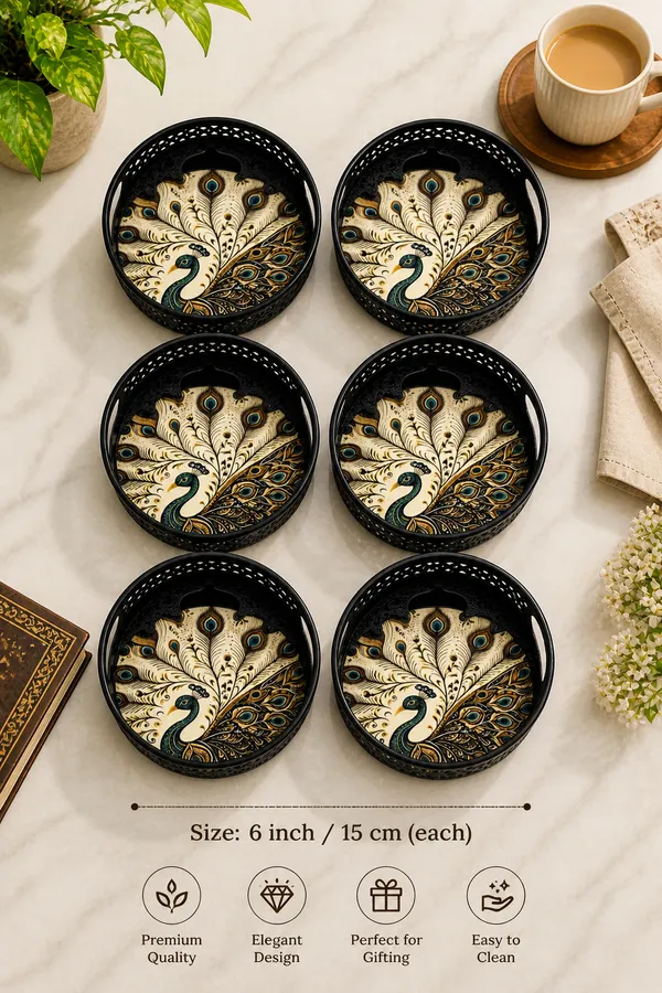 Serving_Tray,_6_inch,_Coffee_&_Tea_Serving_Tray,_Cake_Serving_Tray,_Peacock_Design_Tray_(Pack_of_6)