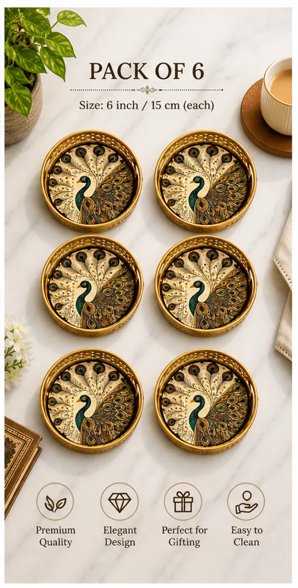 Serving_Tray,_6_inch,_Coffee_&_Tea_Serving_Tray,_Cake_Serving_Tray,_Peacock_Design_Tray_(Pack_of_6)