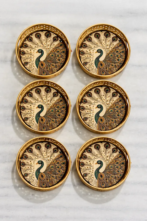 Serving_Tray,_6_inch,_Coffee_&_Tea_Serving_Tray,_Cake_Serving_Tray,_Peacock_Design_Tray_(Pack_of_6)
