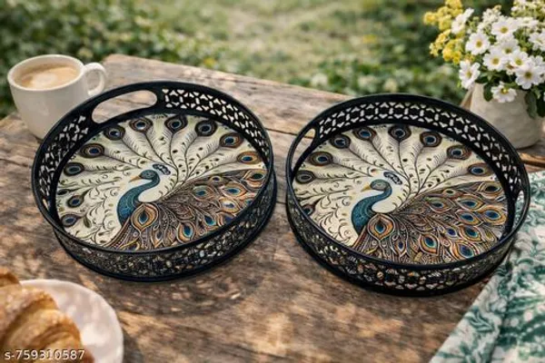 Multicolor_Metal_Peacock_Design_Coffee_Tea_Serving_Tray_(Pack_Of_2)