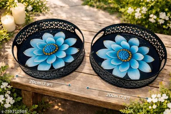 Blue_Metal_3D_Flower_Design_Coffee_Tea_Serving_Tray_(Pack_Of_2)