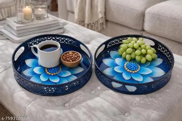 Blue_Metal_3D_Flower_Design_Coffee_Tea_Serving_Tray_(Pack_Of_2)