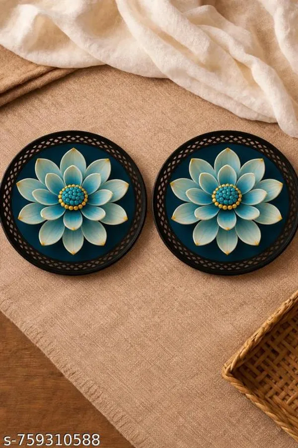 Blue_Metal_3D_Flower_Design_Coffee_Tea_Serving_Tray_(Pack_Of_2)