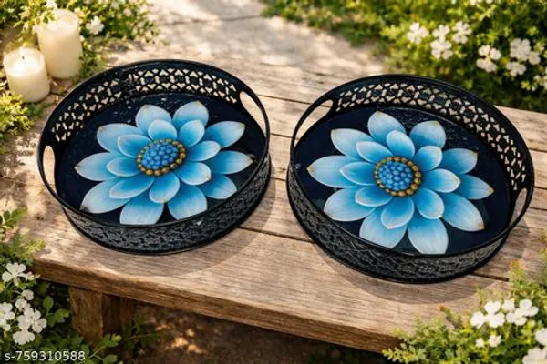 Blue_Metal_3D_Flower_Design_Coffee_Tea_Serving_Tray_(Pack_Of_2)